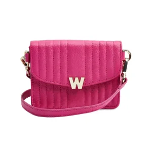 WOF Mimi Collection Leather Pink Mini Bag with Wristlet and Lanyard