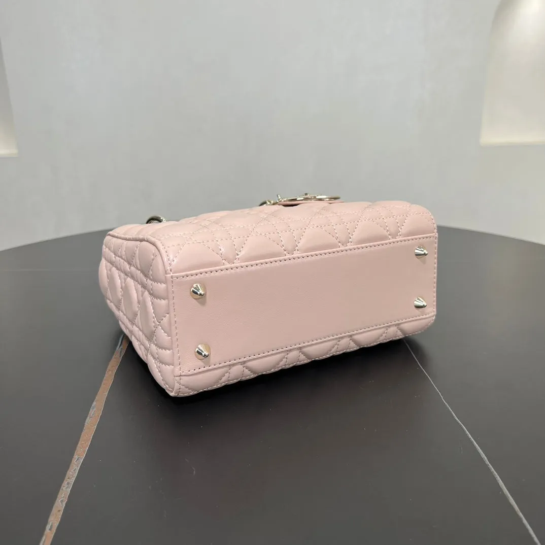 20cm Pink Princess Diana 4-Grid Sheepskin Shoulder Bag 278092