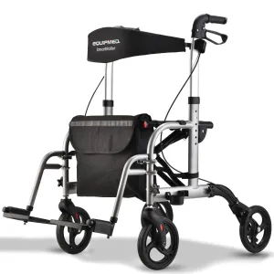 Adjustable Folding Rollator Wheelchair w/ Brakes & Bag - Equipmed