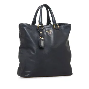 Black Prada Soft Calf Shopping Tote Satchel