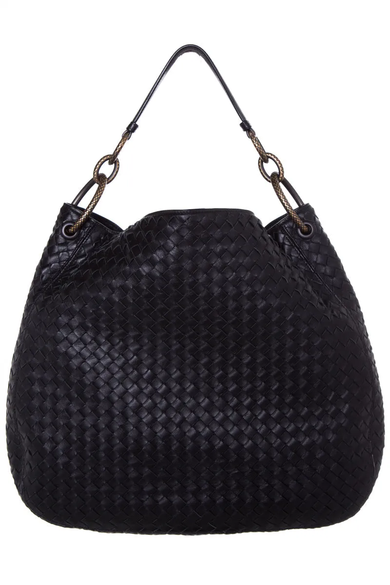 Bottega Veneta Black Large Intercciato Loop Hobo