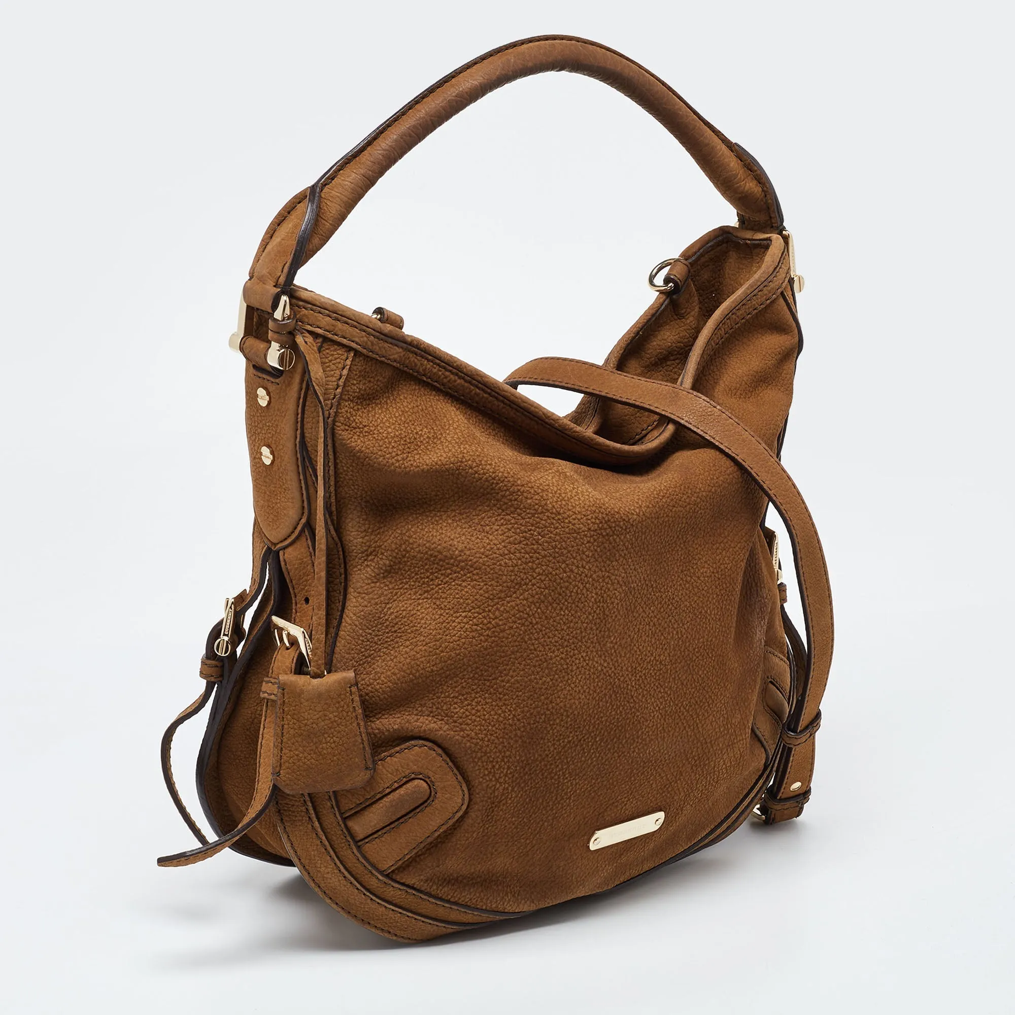 BURBERRY Brown Nubuck Leather Hobo