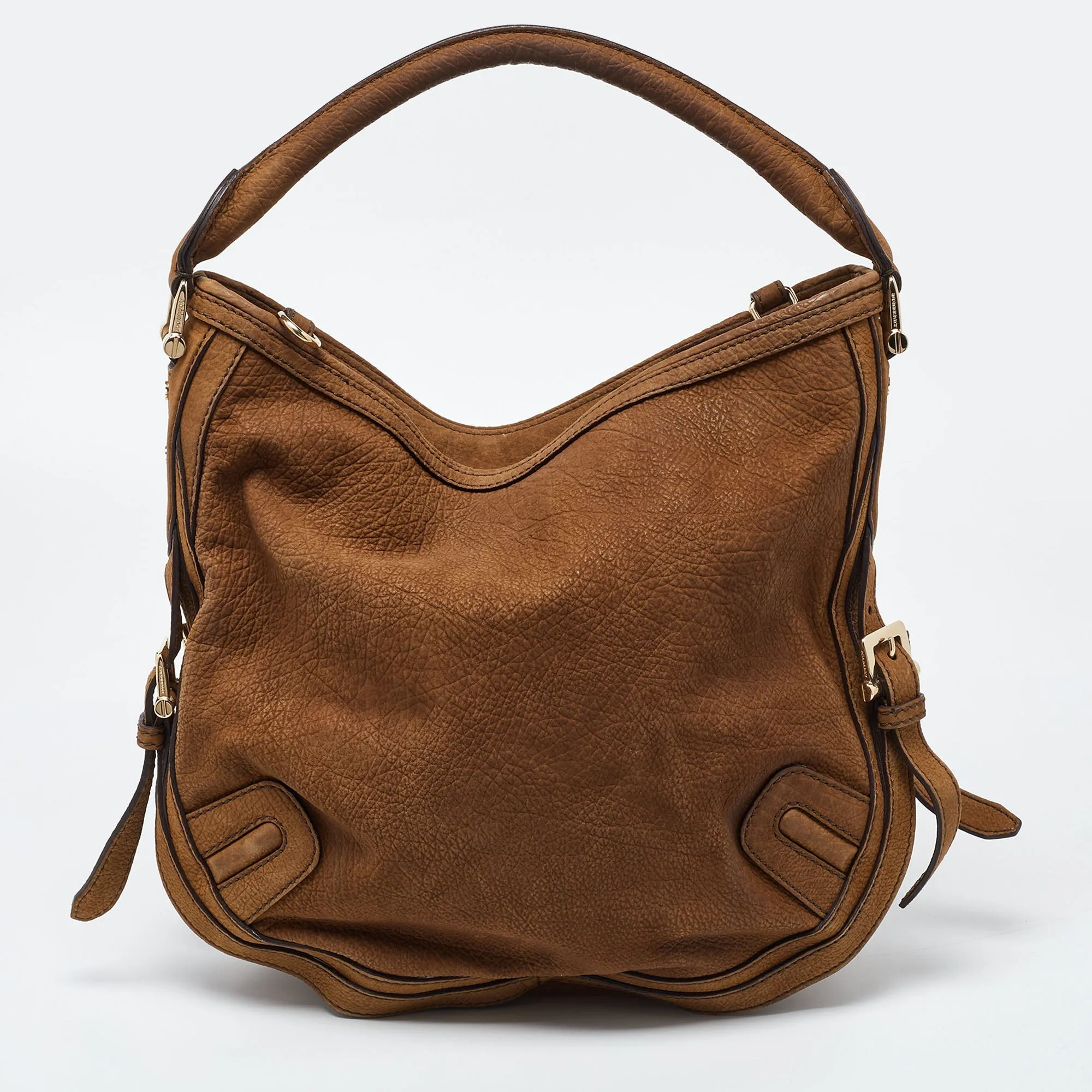 BURBERRY Brown Nubuck Leather Hobo