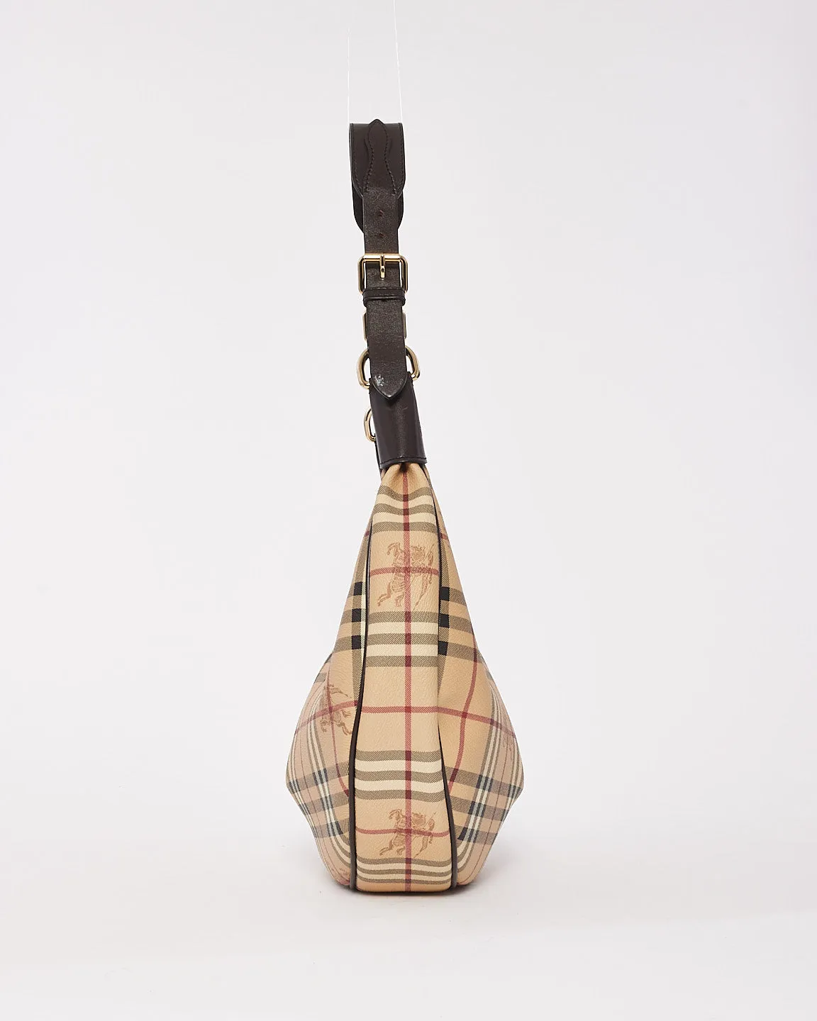 Burberry Haymarket Check Leather Hobo Shoulder Bag