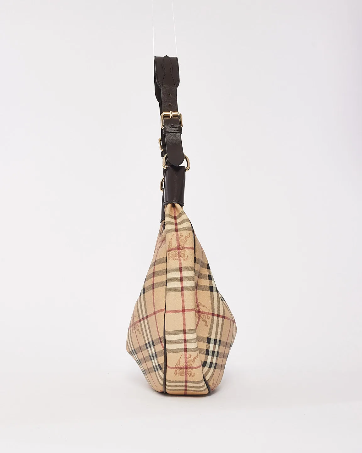 Burberry Haymarket Check Leather Hobo Shoulder Bag