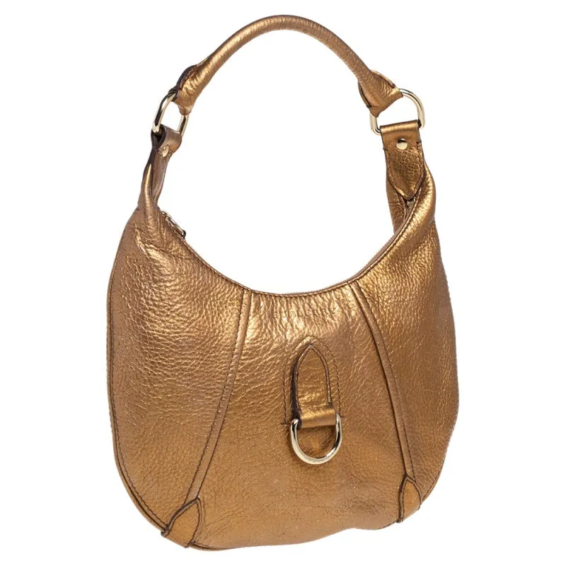 Burberry Metallic Gold Grained Leather Hobo