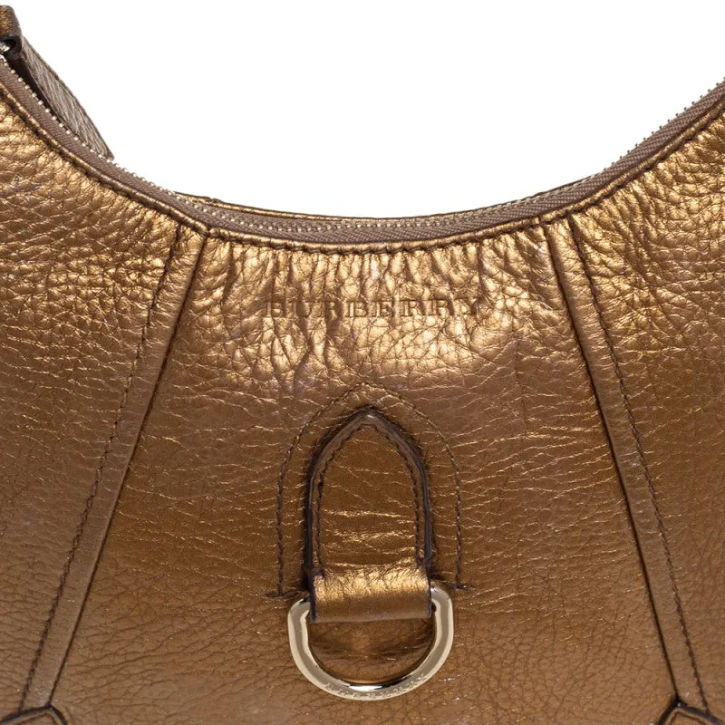 Burberry Metallic Gold Grained Leather Hobo