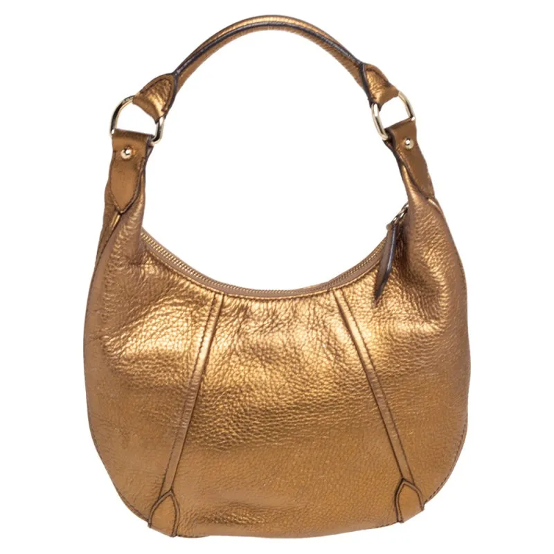 Burberry Metallic Gold Grained Leather Hobo