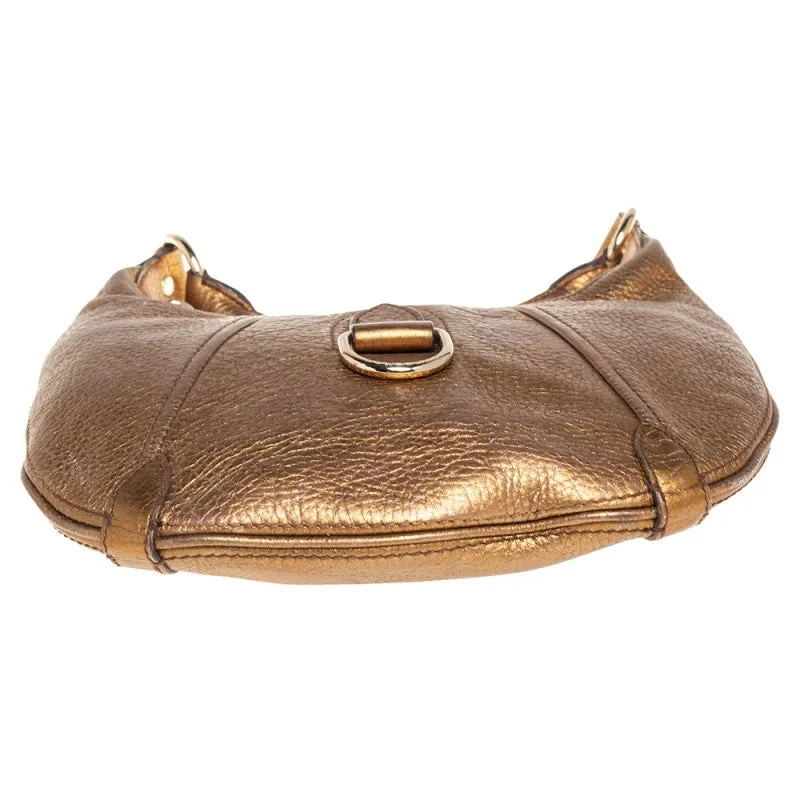 Burberry Metallic Gold Grained Leather Hobo