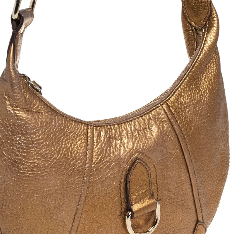 Burberry Metallic Gold Grained Leather Hobo