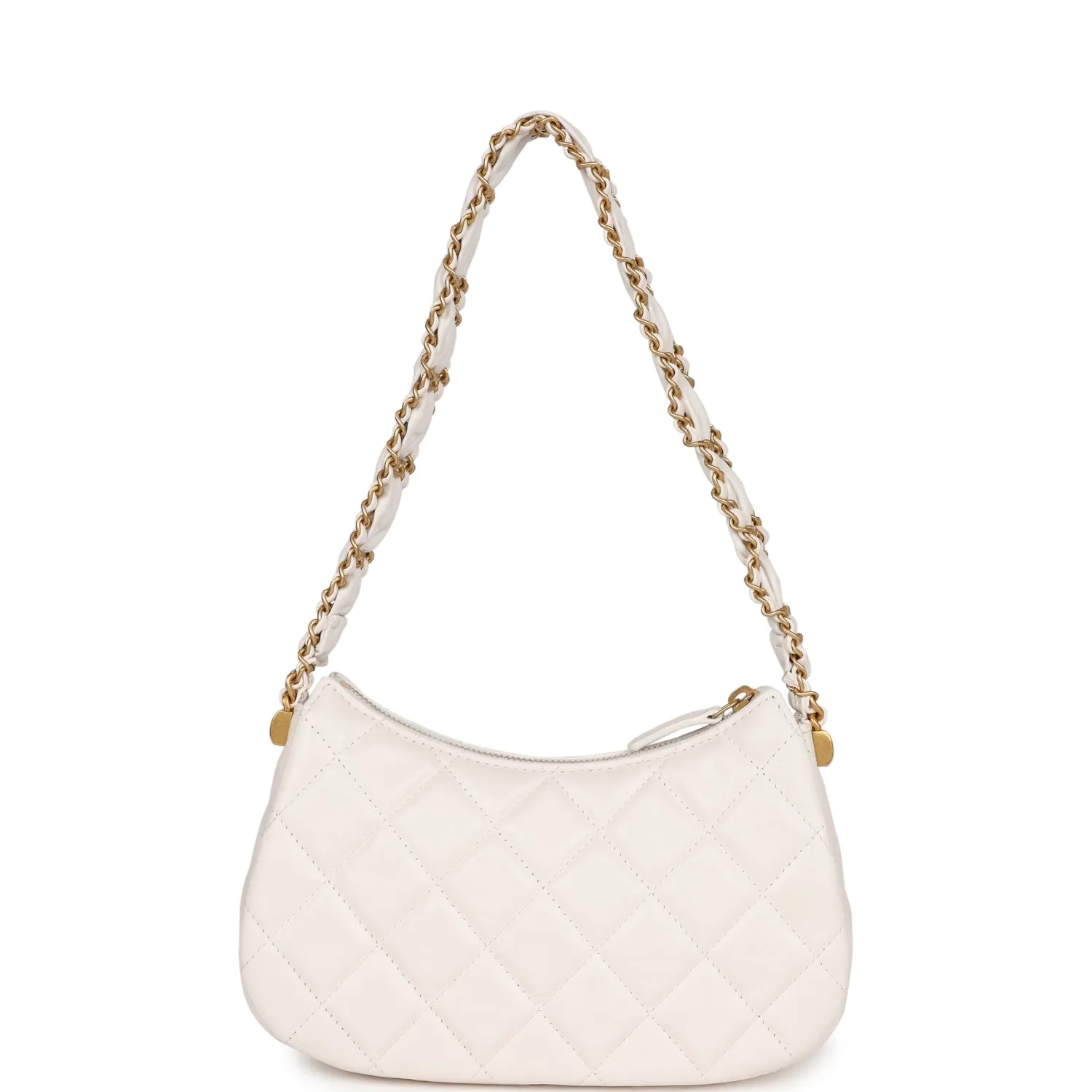 Chanel 19 Hobo Bag White Aged Calfskin Brushed Gold Hardware