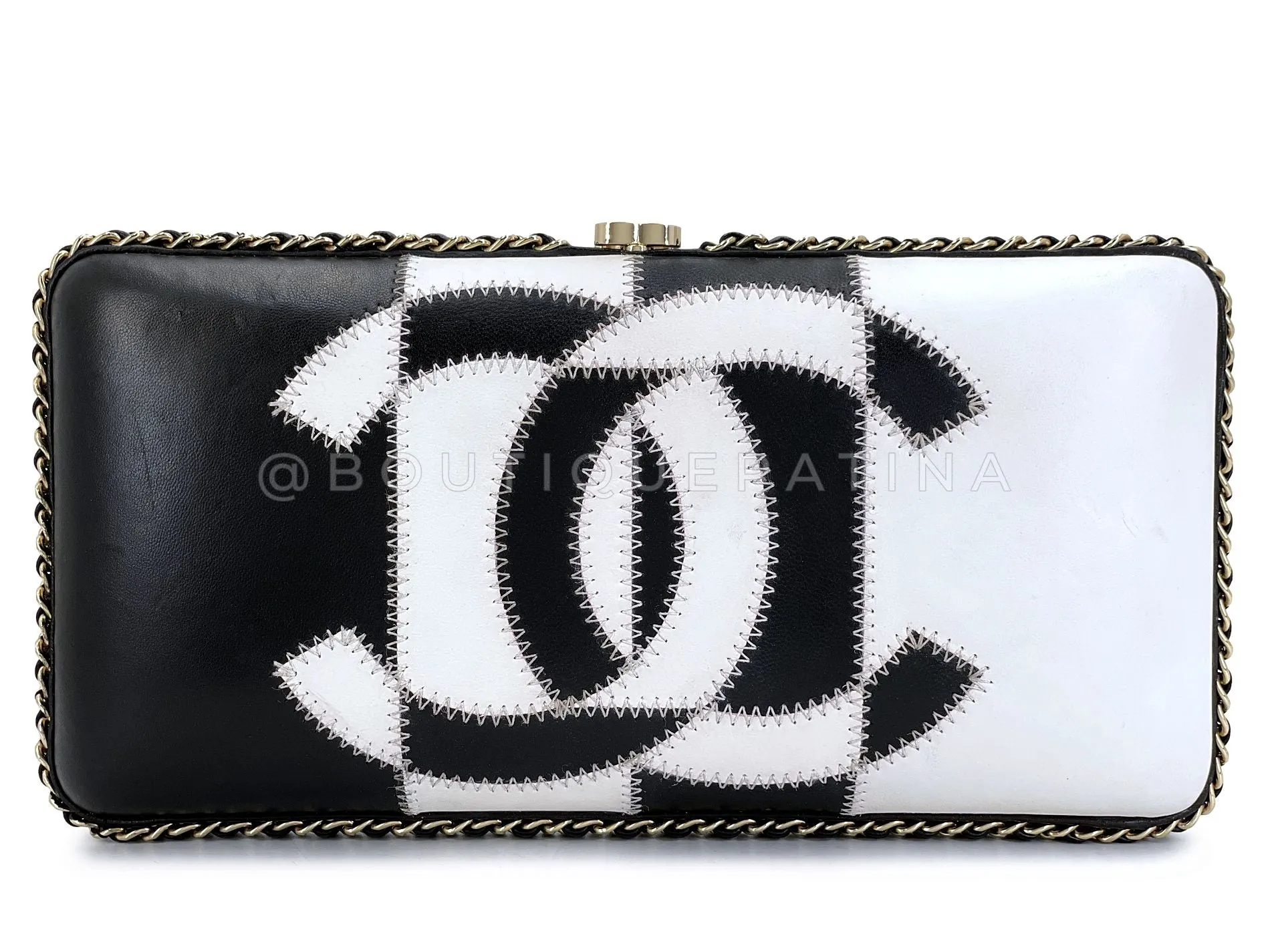 Chanel 2017 Black White Logo Clutch on Chain Bag GHW  TUK