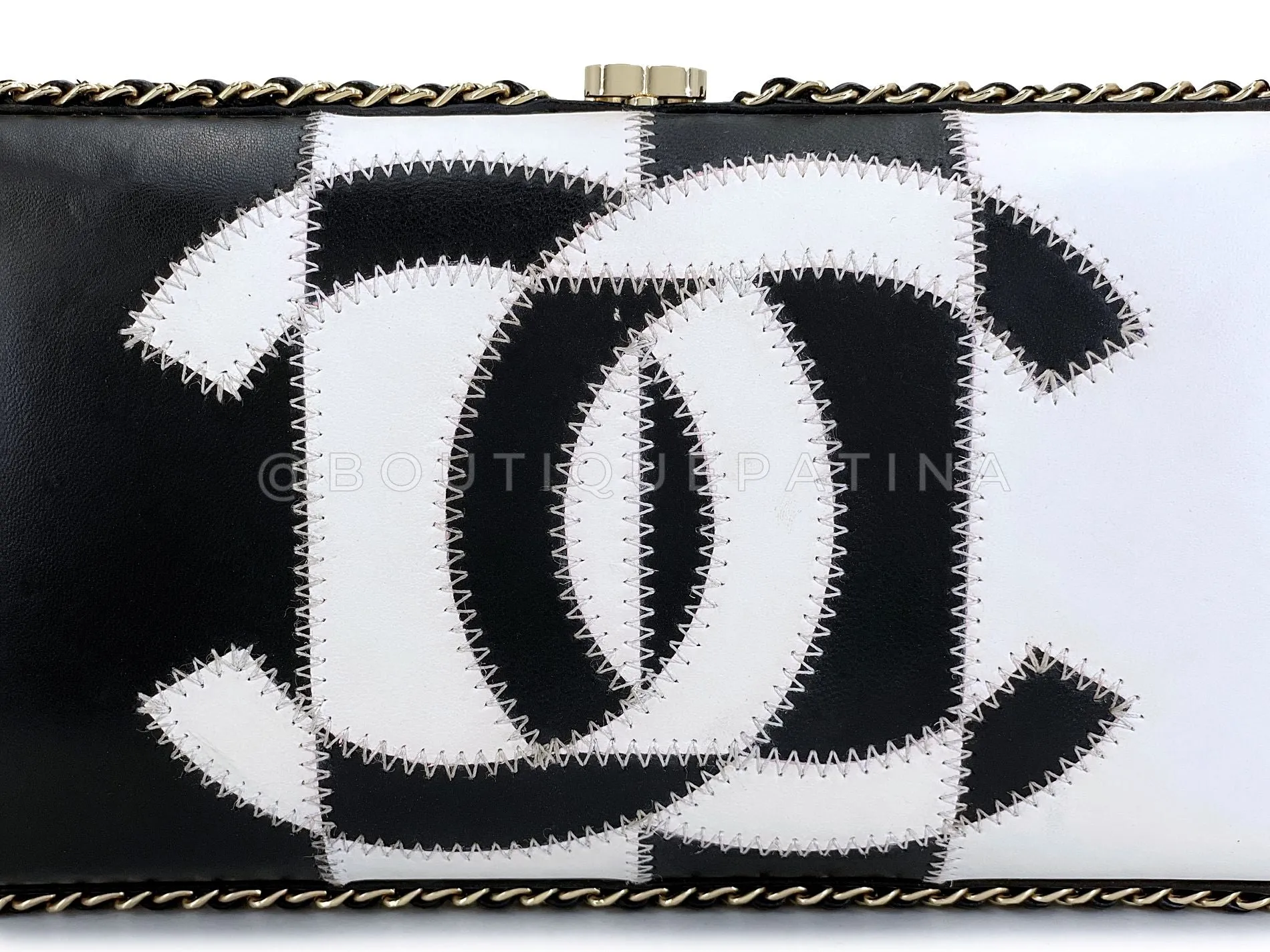 Chanel 2017 Black White Logo Clutch on Chain Bag GHW  TUK