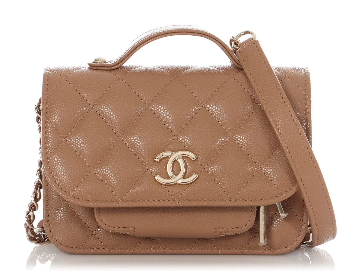 Chanel Beige Quilted Caviar Business Affinity Flap Clutch