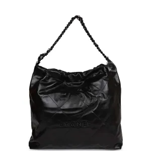 Chanel Medium 22 Bag SO Black Calfskin Aged Black Hardware