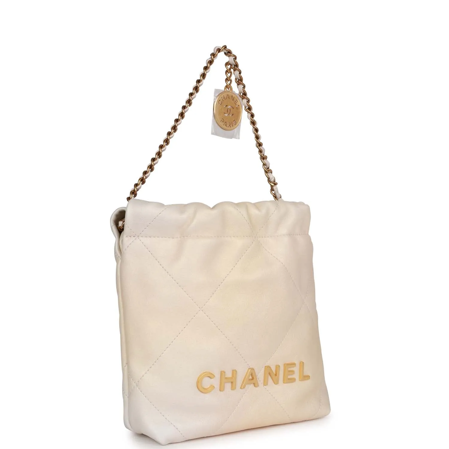 Chanel Mini 22 Bag Champagne Iridescent Calfskin Gold Hardware