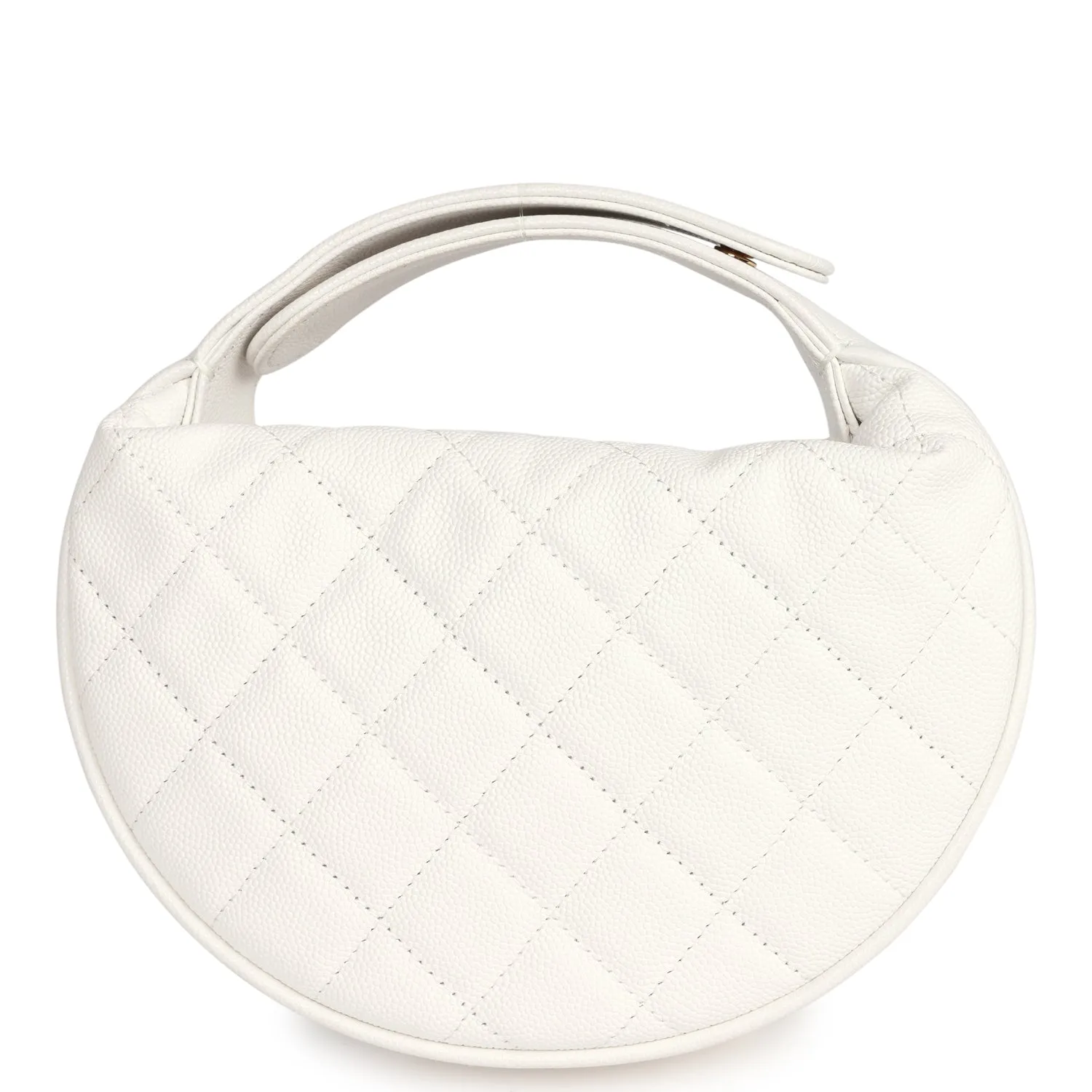 Chanel Mini Round Hobo Pouch Bag White Caviar Antique Gold Hardware