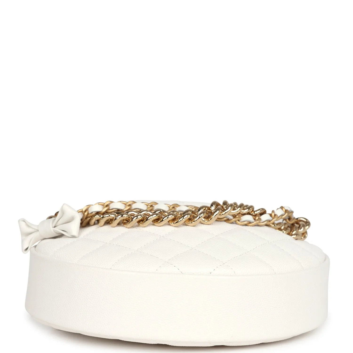 Chanel Mini Round Hobo Pouch Bag White Caviar Antique Gold Hardware