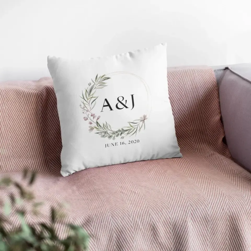 Custom Initial Couple Pillow With Flowers