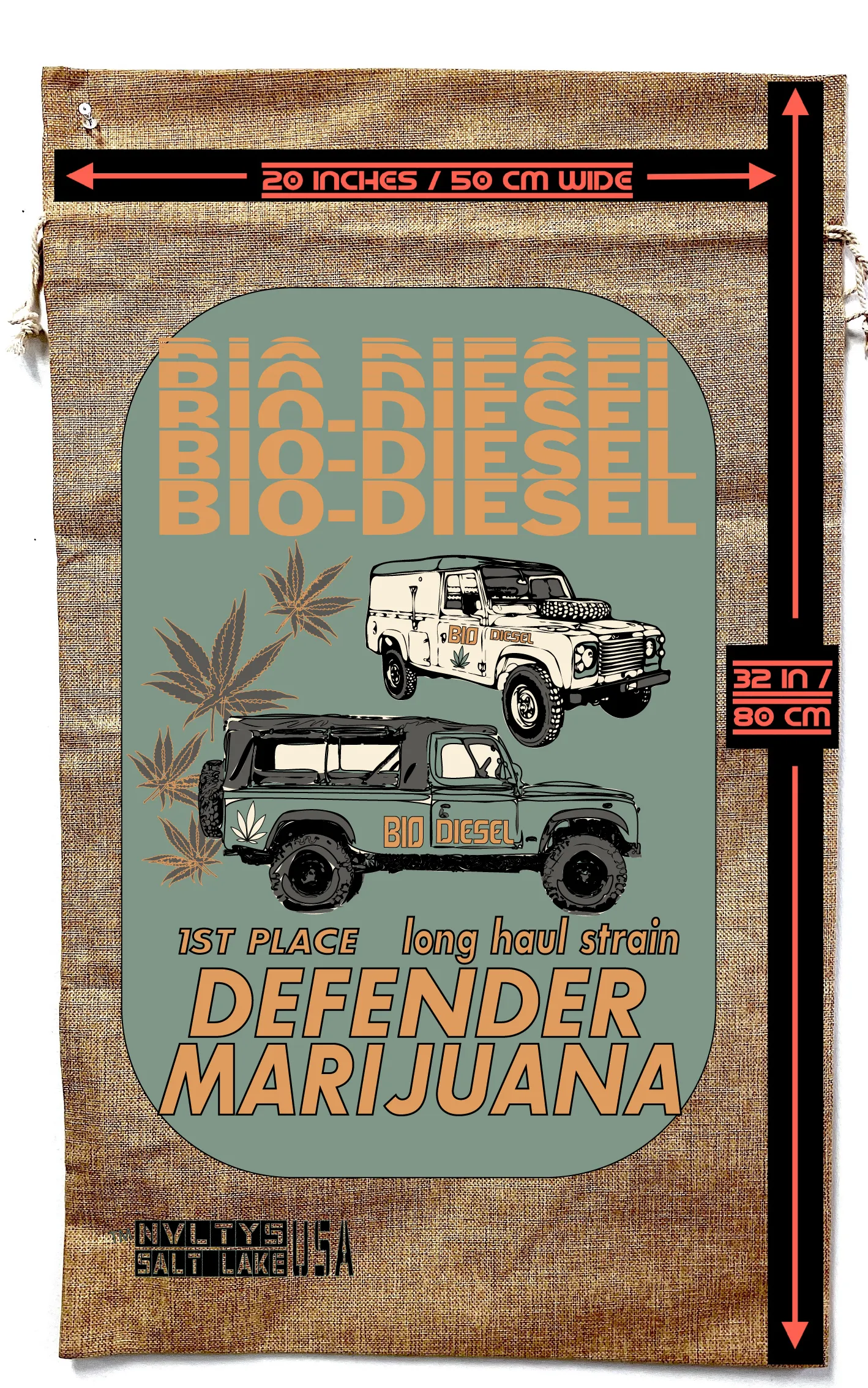 DEFENDER BIODIESEL MARIJUANA BURLAP BAG