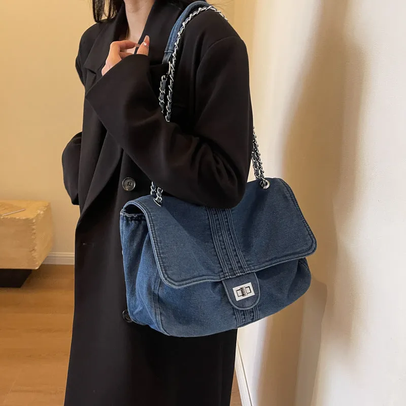 Denim Bag for Women  New Fashion Large Capacity Chain Shoulder Bag High-Grade Sentong Qin Tote Hobo Bag