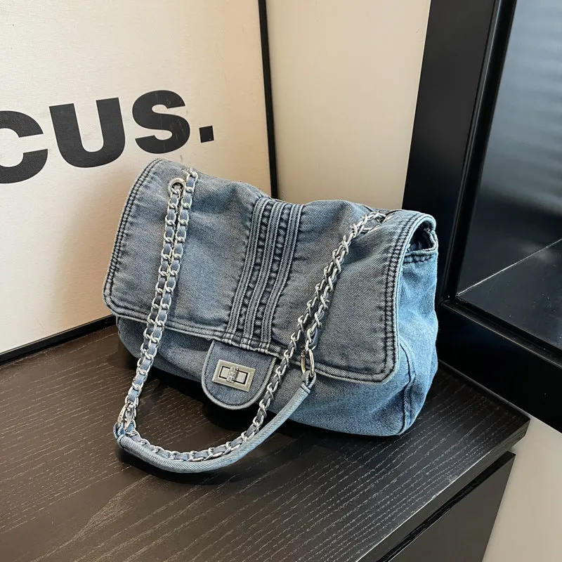 Denim Bag for Women  New Fashion Large Capacity Chain Shoulder Bag High-Grade Sentong Qin Tote Hobo Bag