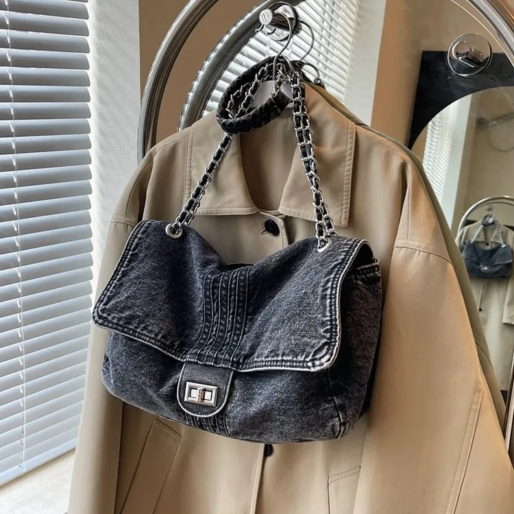 Denim Bag for Women  New Fashion Large Capacity Chain Shoulder Bag High-Grade Sentong Qin Tote Hobo Bag