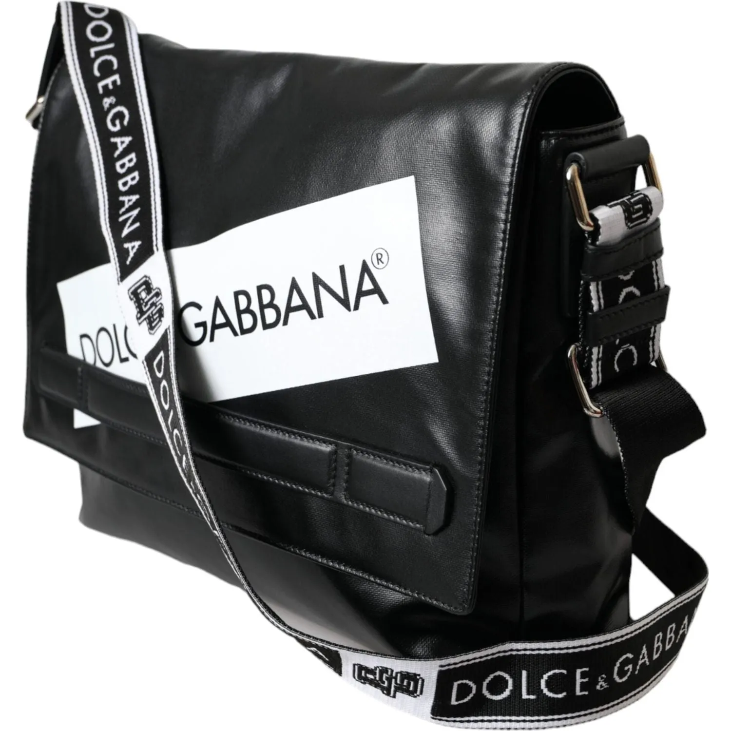 Dolce & Gabbana Black Calfskin Coated Canvas Logo Panel Messenger Bag