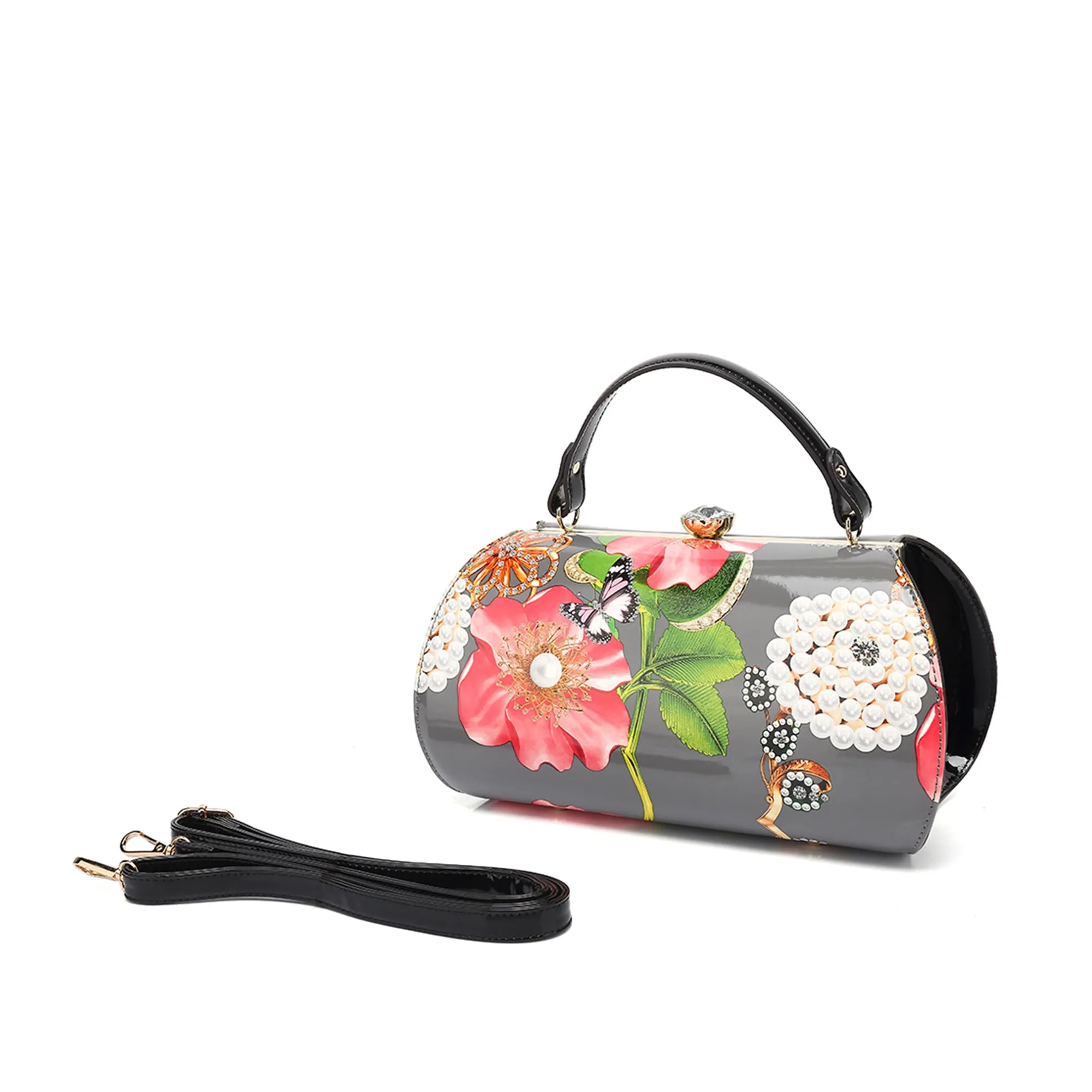 Floral Patent Leather Satchel