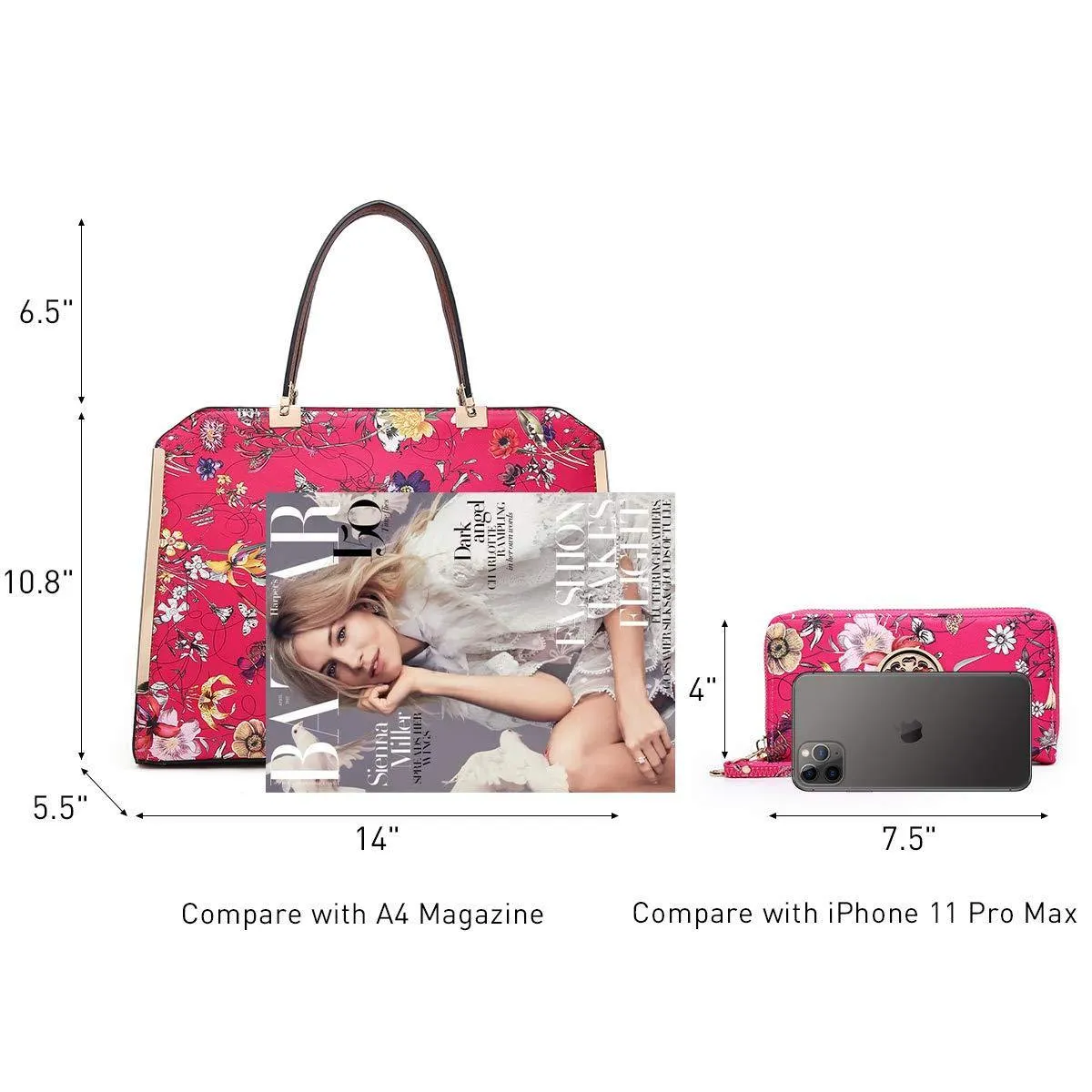 Floral Print Emblem Handbag with Matching Wallet