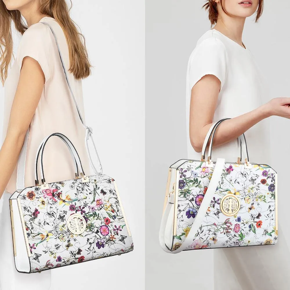 Floral Print Emblem Handbag with Matching Wallet