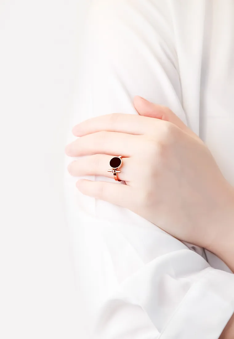 Lucie Black Cubic Zirconia Ring in Rose Gold