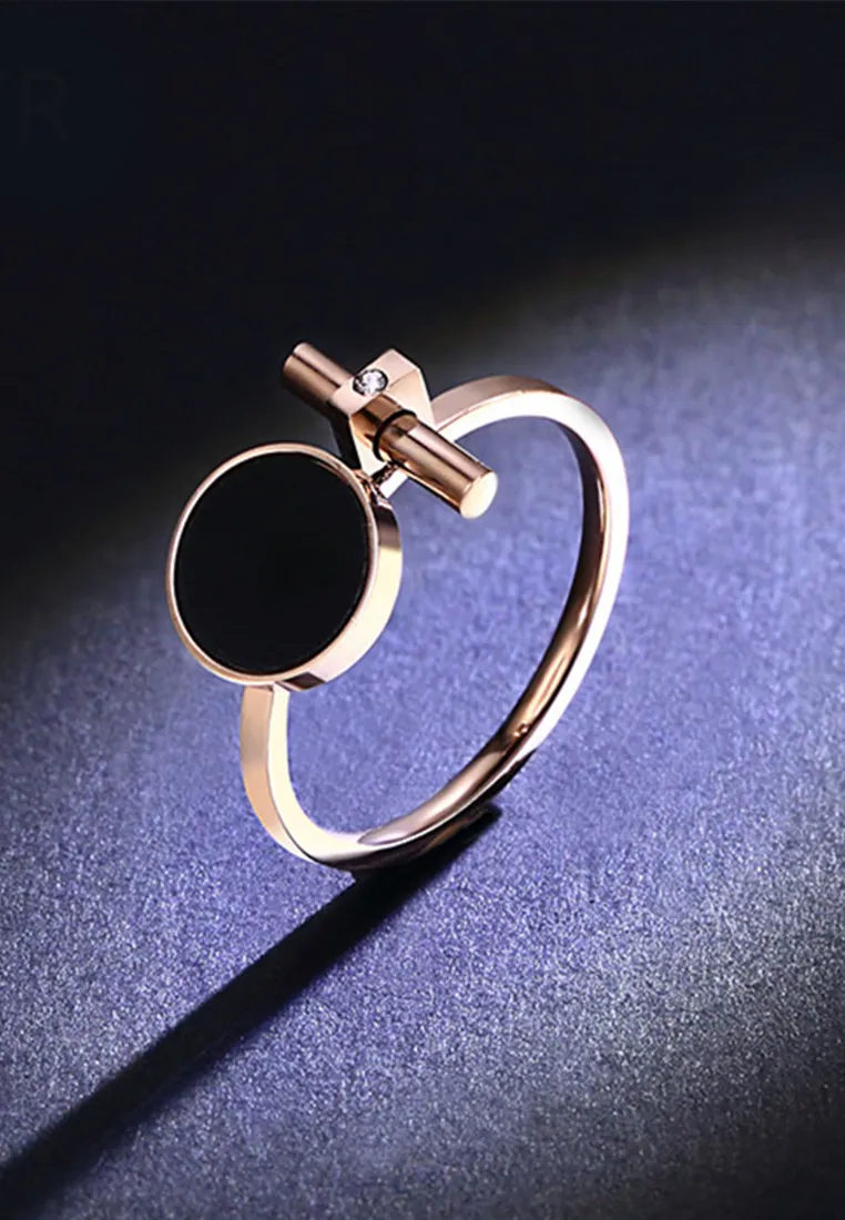 Lucie Black Cubic Zirconia Ring in Rose Gold