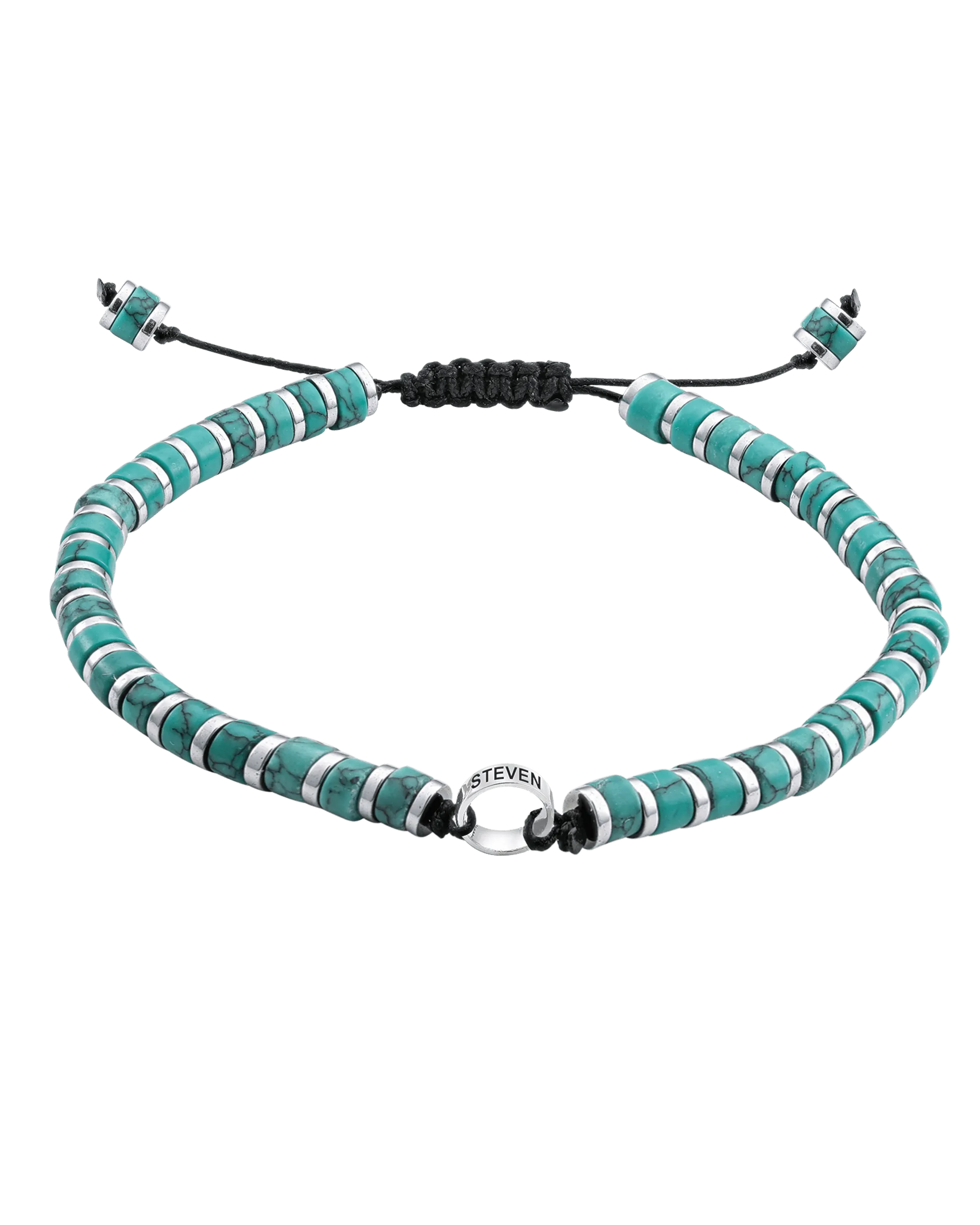 Men's Howlite Turquoise Disc Bead & Forever Links Bracelet - 925 Sterling Silver