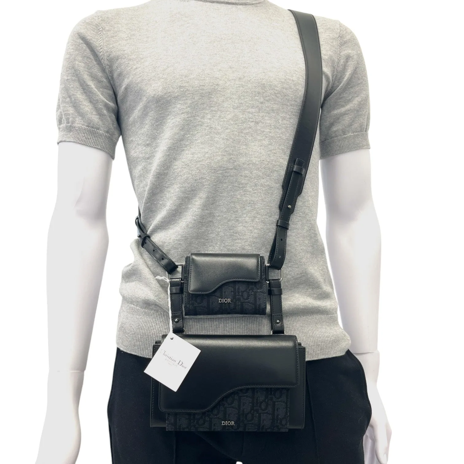 Men's Oblique Saddle Double Messenger Bag Black (Copy)