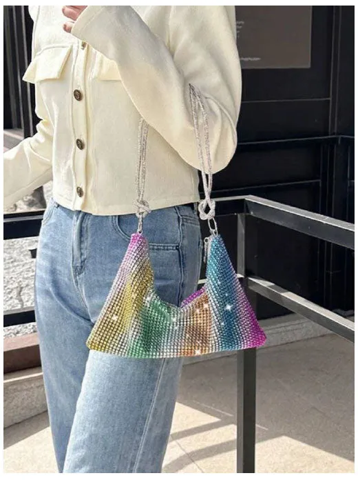 Multi Rhinestone Decor Hobo Bag