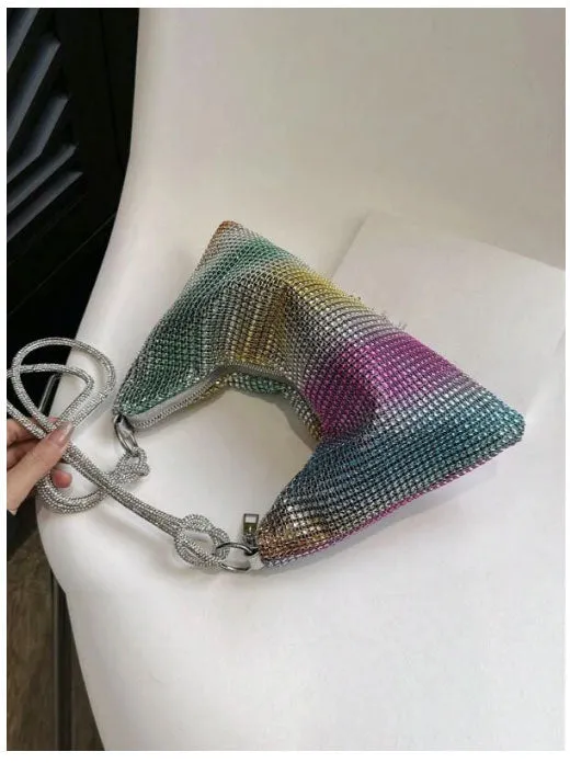 Multi Rhinestone Decor Hobo Bag