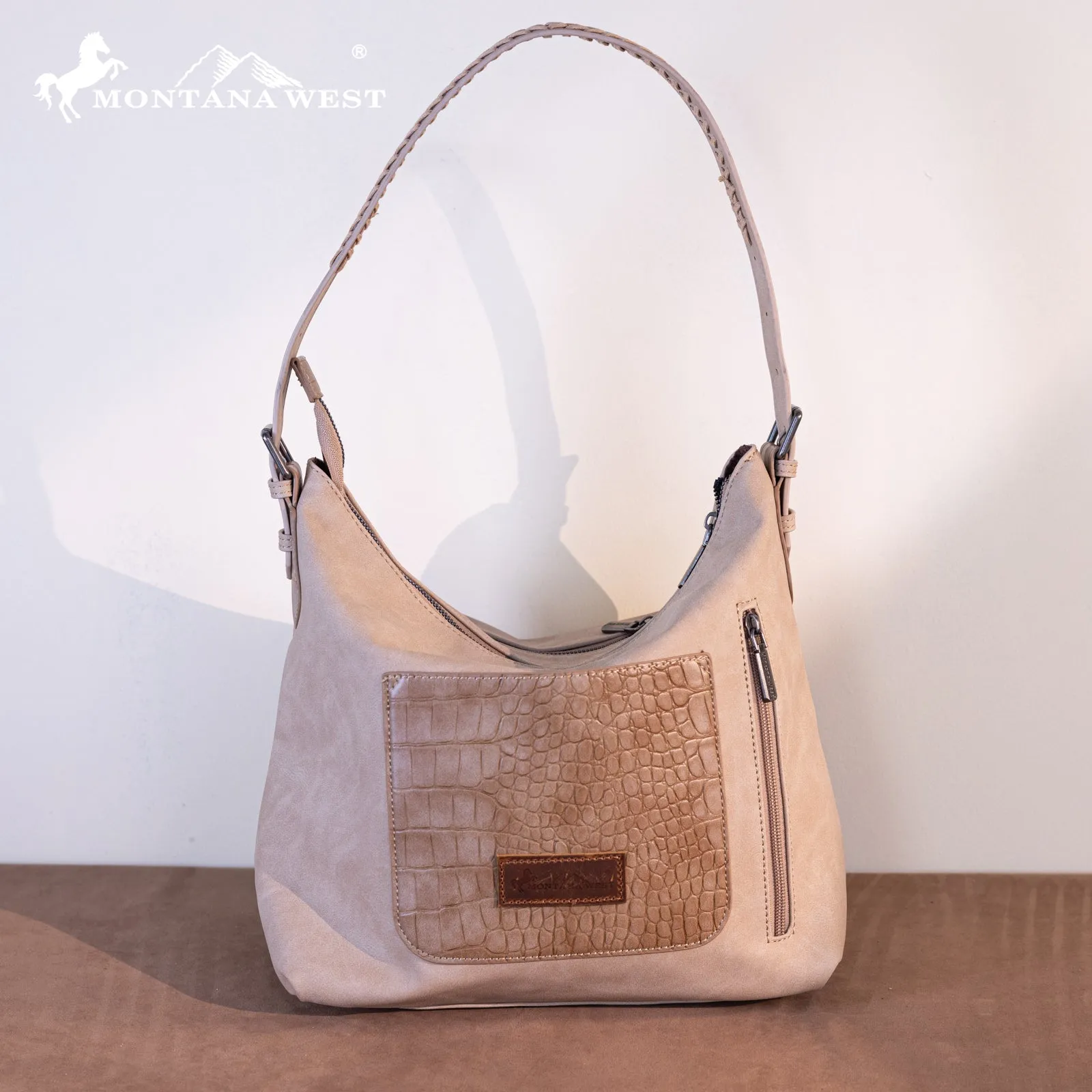 MW1286G-918 Montana West Croc Print Concealed Carry Hobo Tan