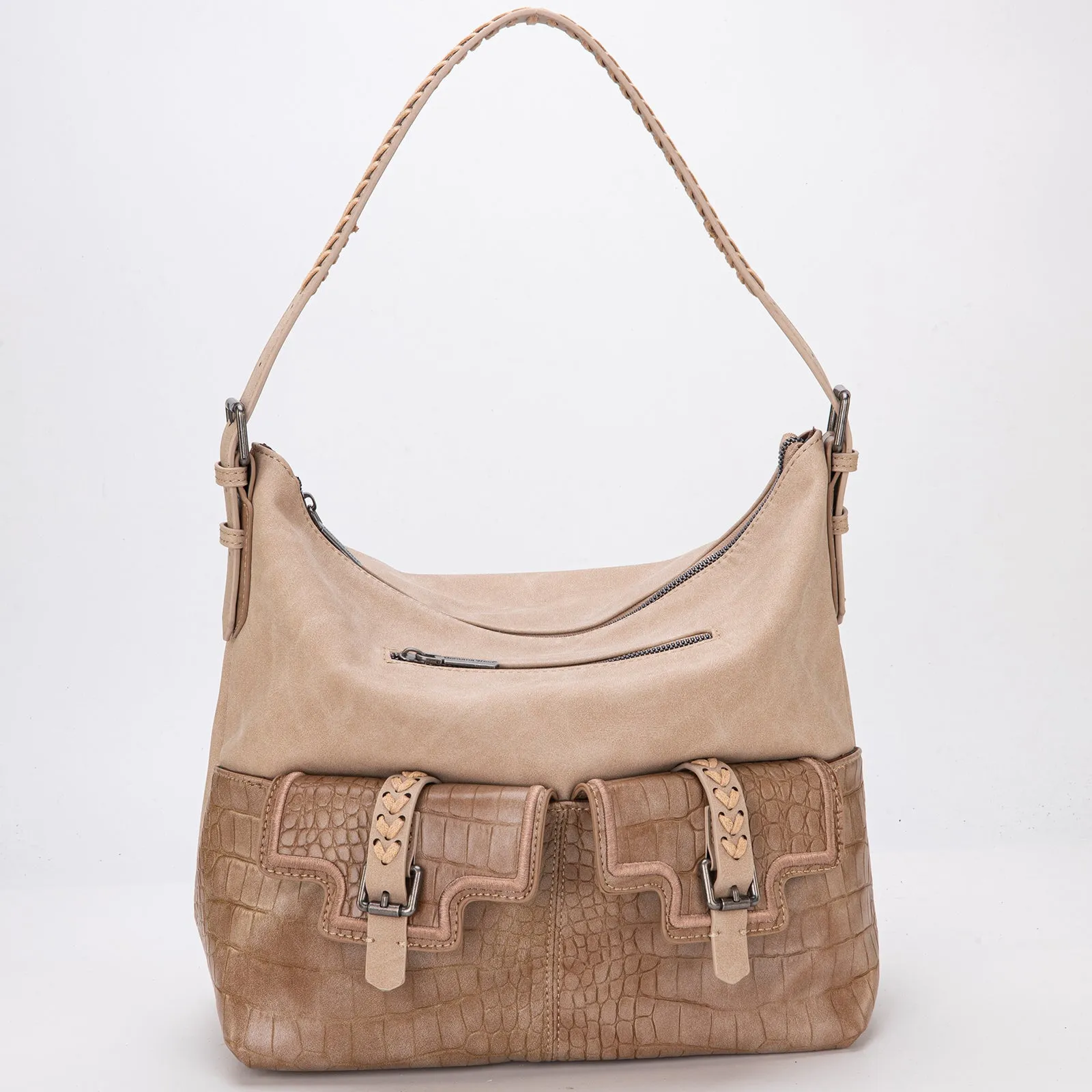 MW1286G-918 Montana West Croc Print Concealed Carry Hobo Tan