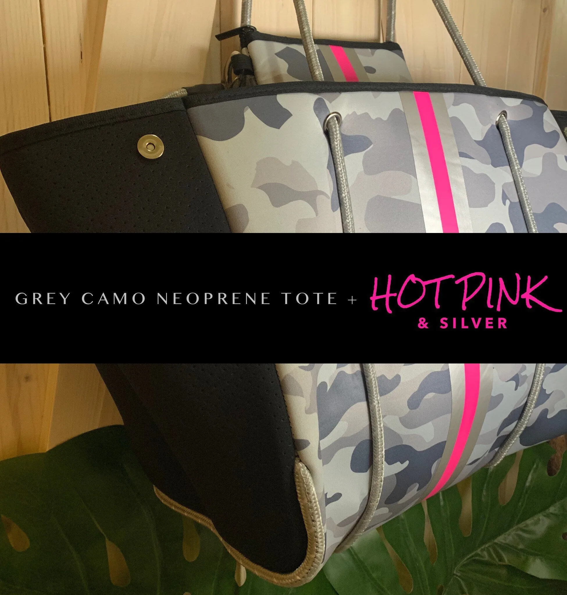 new Neoprene Tote Navy blue Camo   hot pink racing stripes   various: grey gray silver /aquamarine geode / pink/ Cheetah Leopard Deer