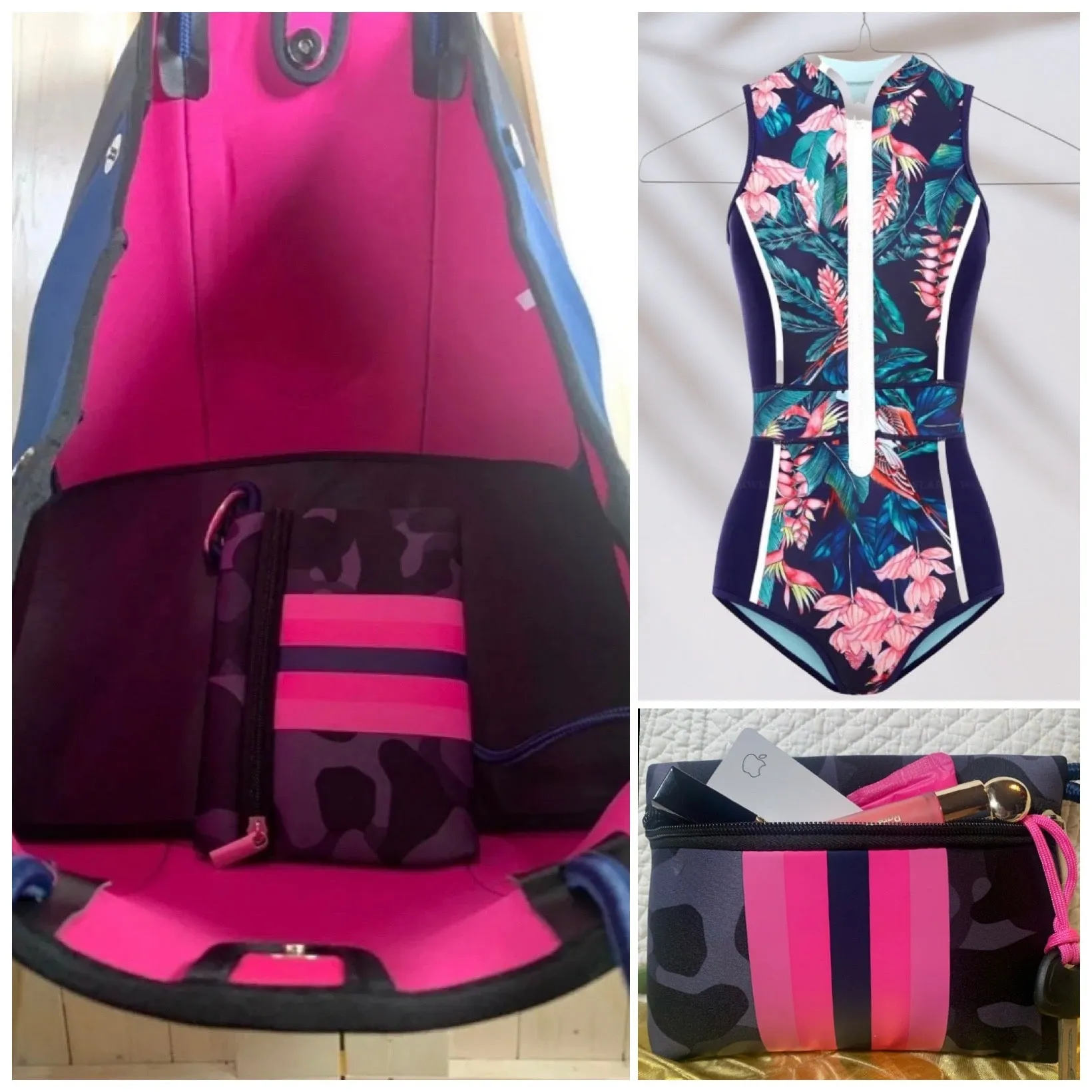 new Neoprene Tote Navy blue Camo   hot pink racing stripes   various: grey gray silver /aquamarine geode / pink/ Cheetah Leopard Deer