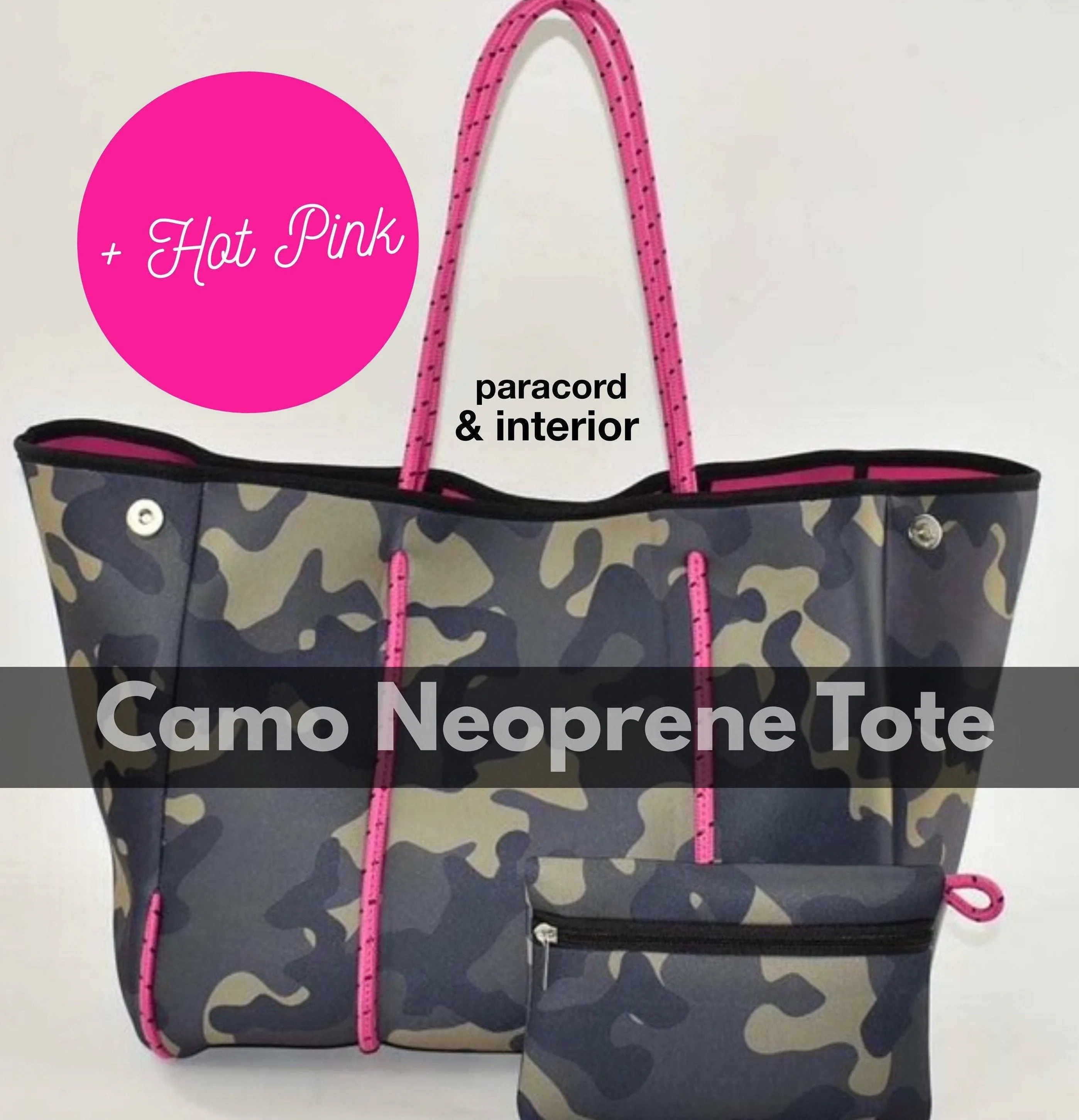 new Neoprene Tote Navy blue Camo   hot pink racing stripes   various: grey gray silver /aquamarine geode / pink/ Cheetah Leopard Deer