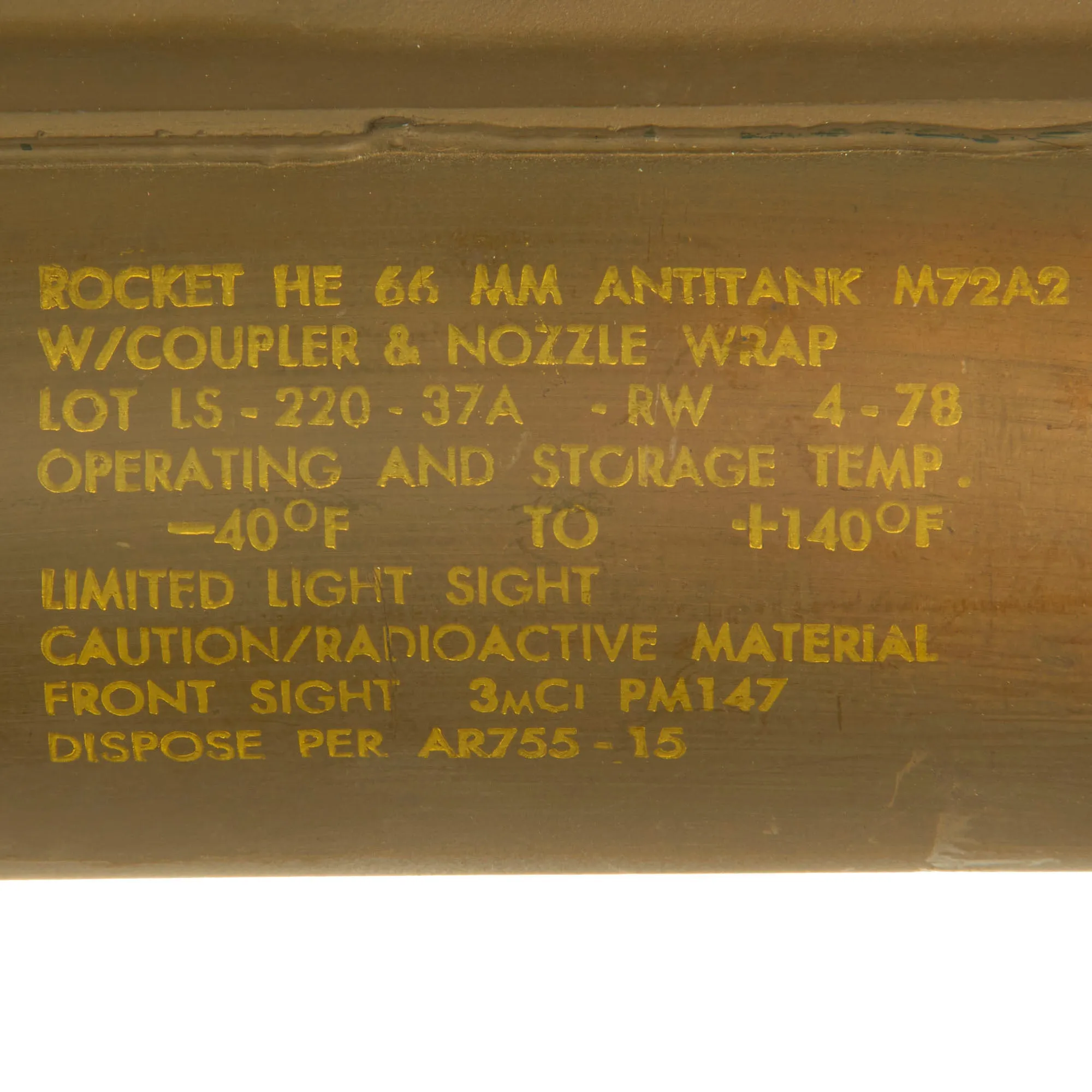 Original U.S. Cold War Complete M72A2 Light Anti-Armor Weapon “LAW” Tube - Dated 1978 - INERT