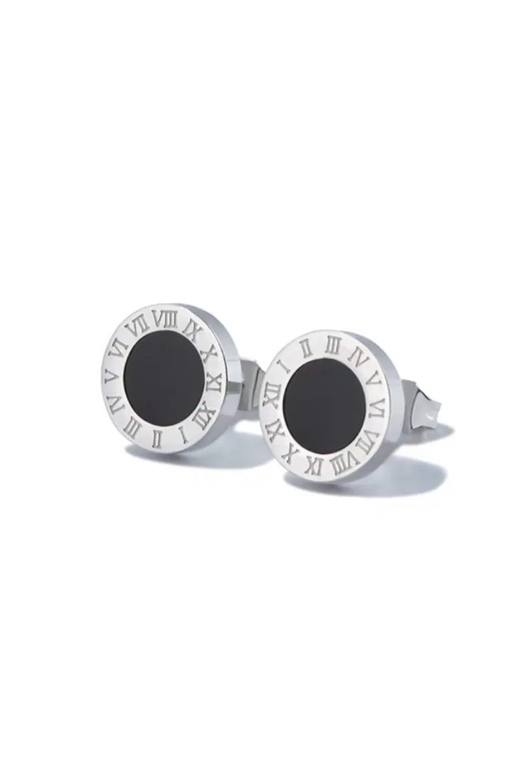 Orla with Round Roman Numeral Stud Earrings