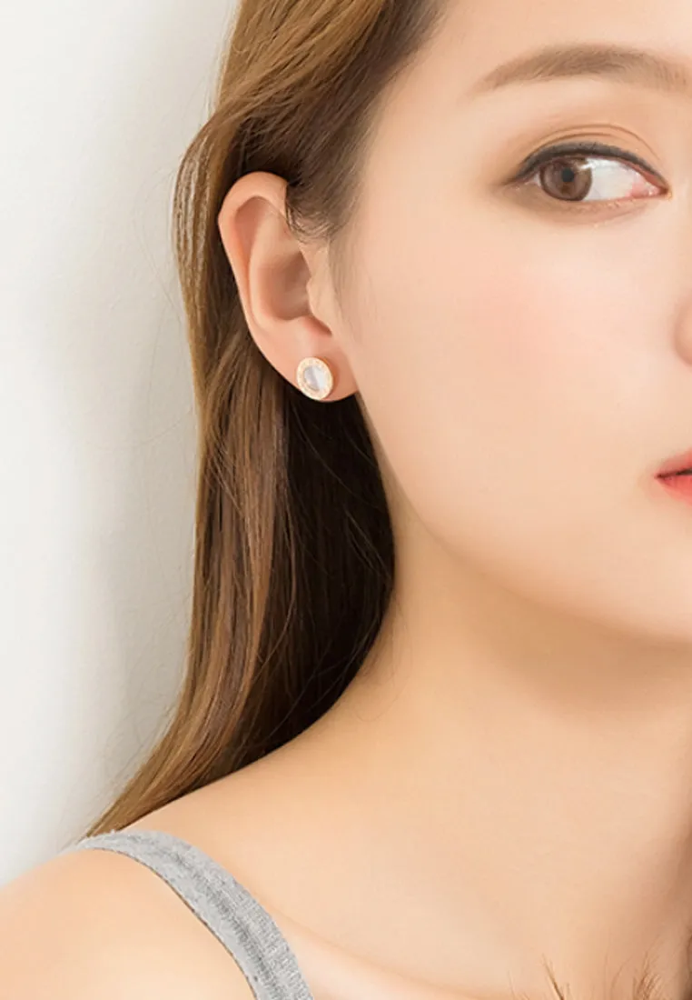 Orla with Round Roman Numeral Stud Earrings