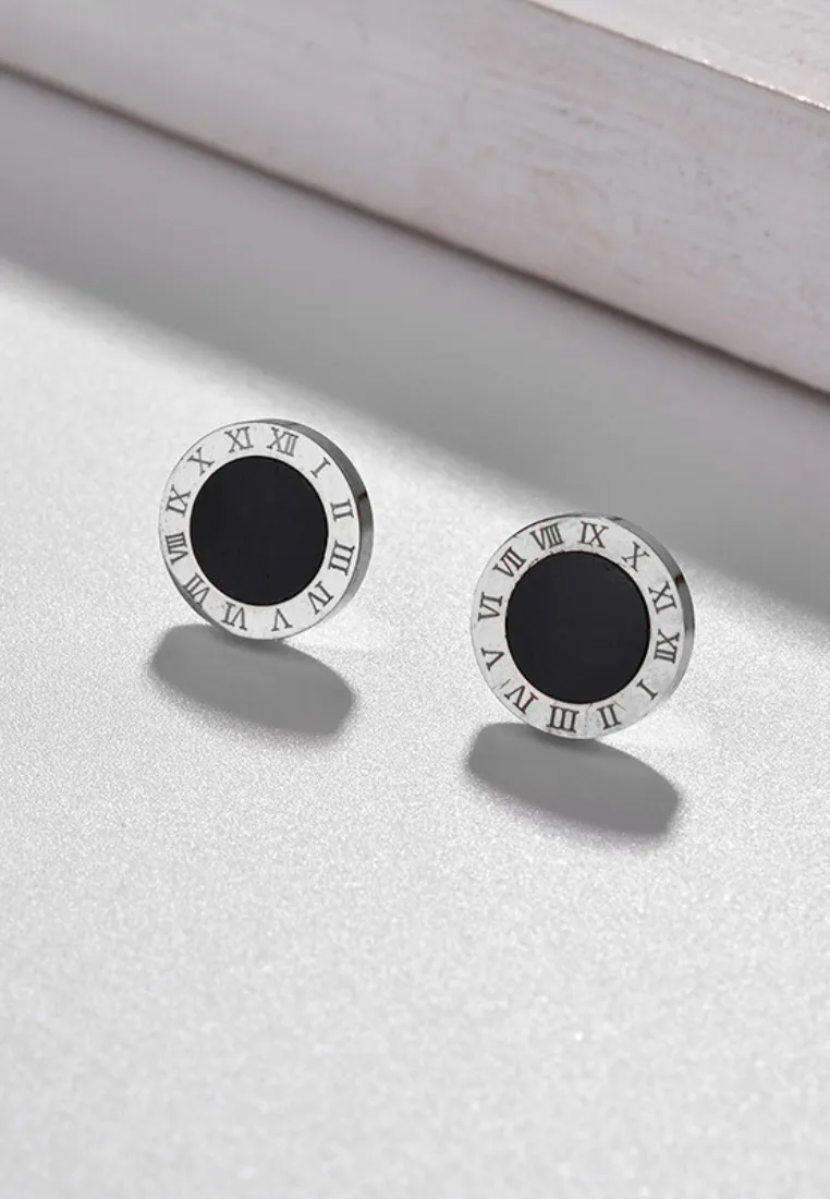 Orla with Round Roman Numeral Stud Earrings