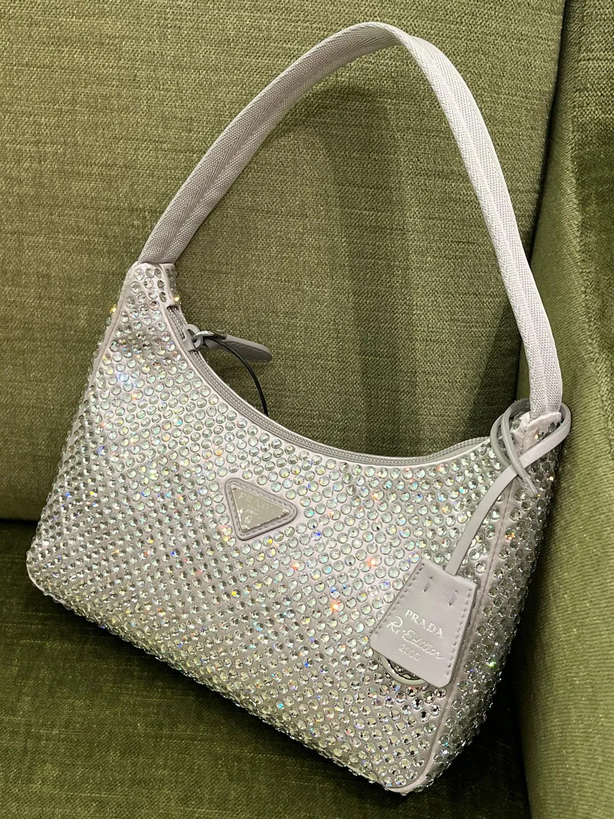 Prada Satin Bag With Crystals (Light Grey)