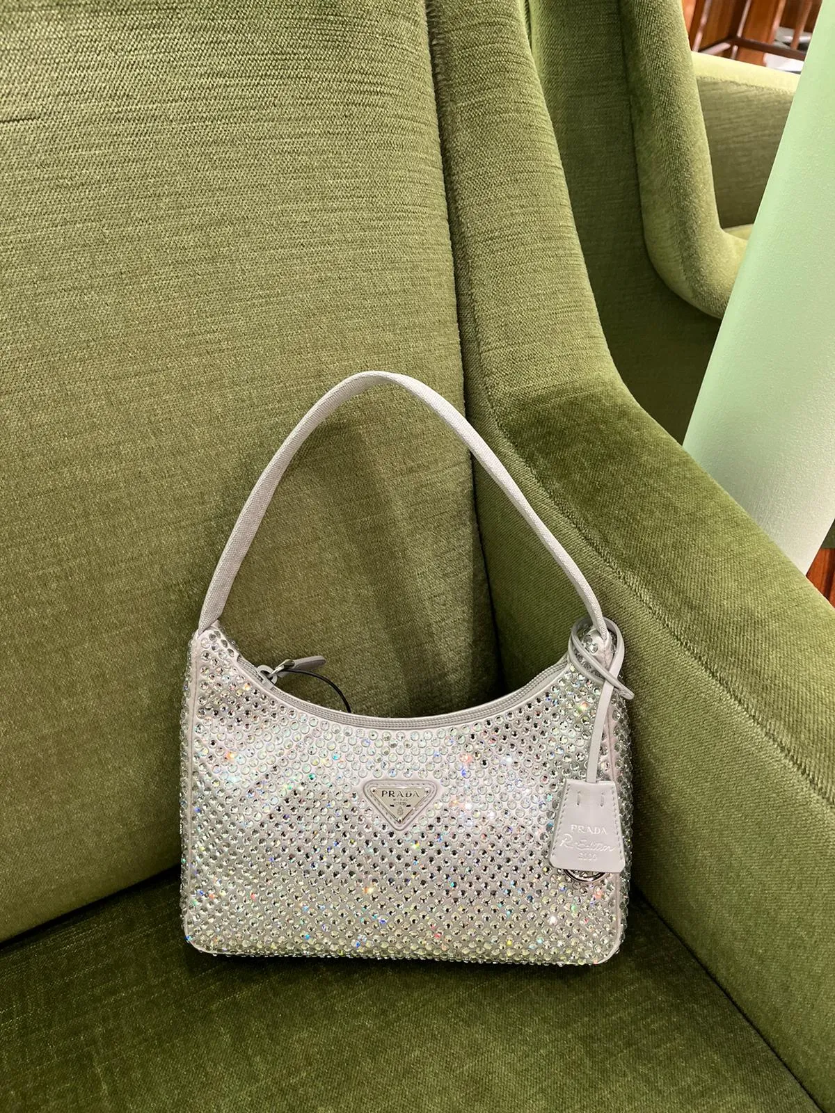 Prada Satin Bag With Crystals (Light Grey)