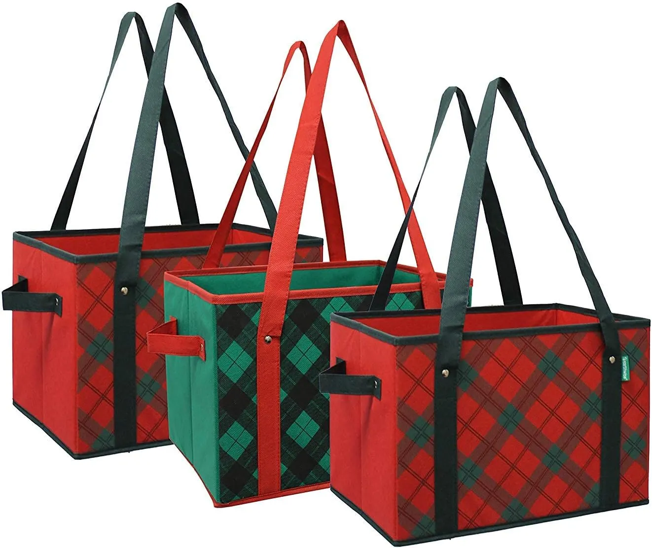 Reusable Grocery Bags - Deluxe Collapsible Shopping Box with Reinforced Bottom, Set of 3