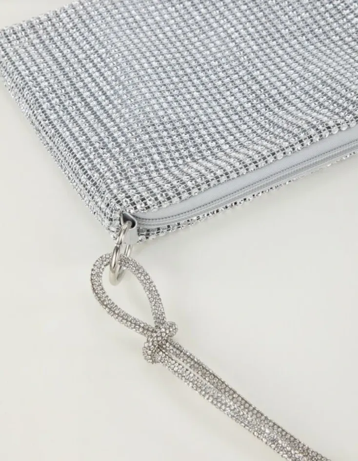 Rhinestone Decor Glitter Bling Silver Hobo Bag with Shoulder Strap